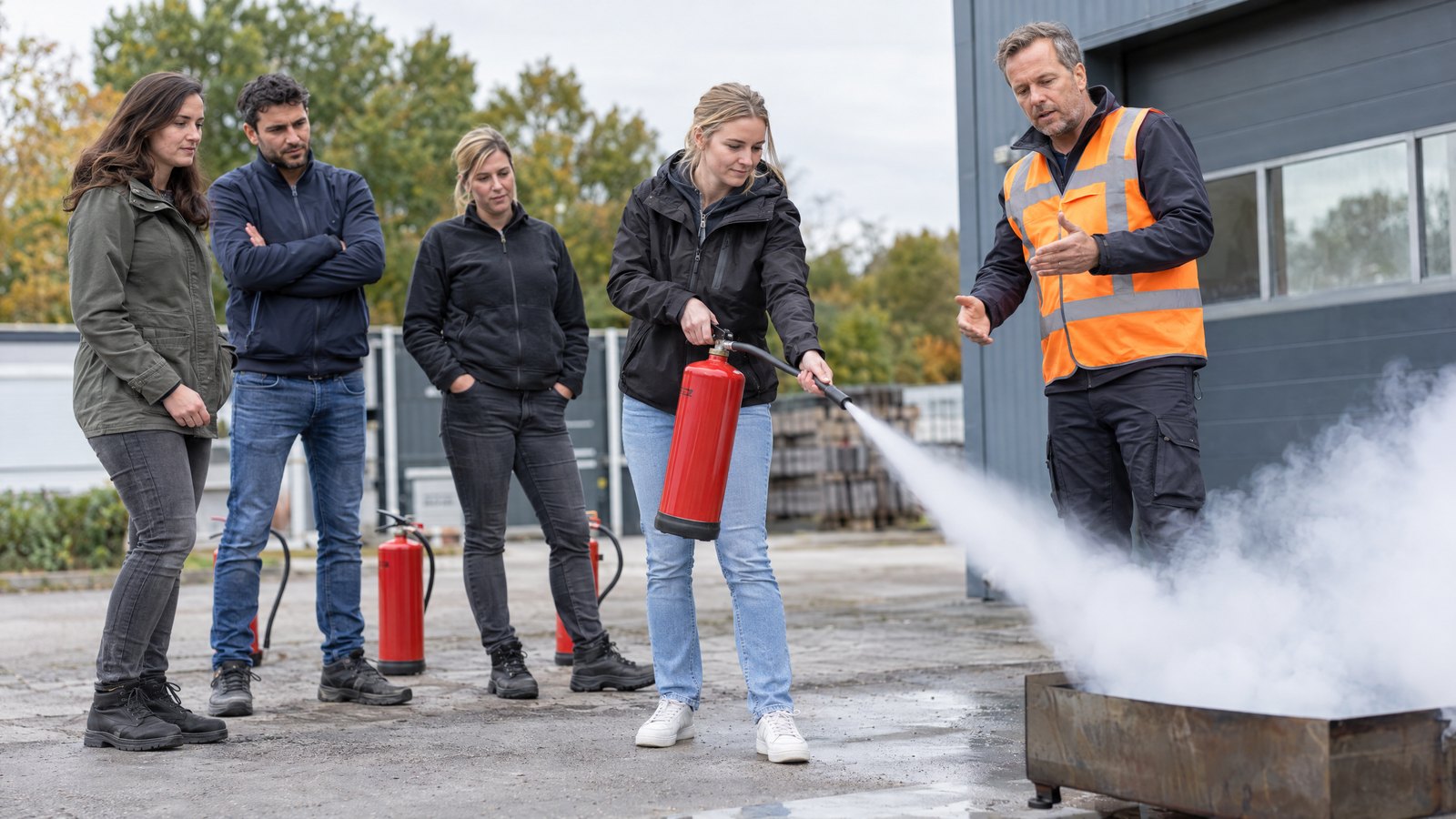 Team volgt een praktische BHV-oefening.